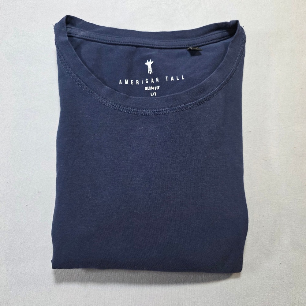 American Tall Mens Slim Fit Long Sleeve Crew Neck Tee Navy Blue Size LT